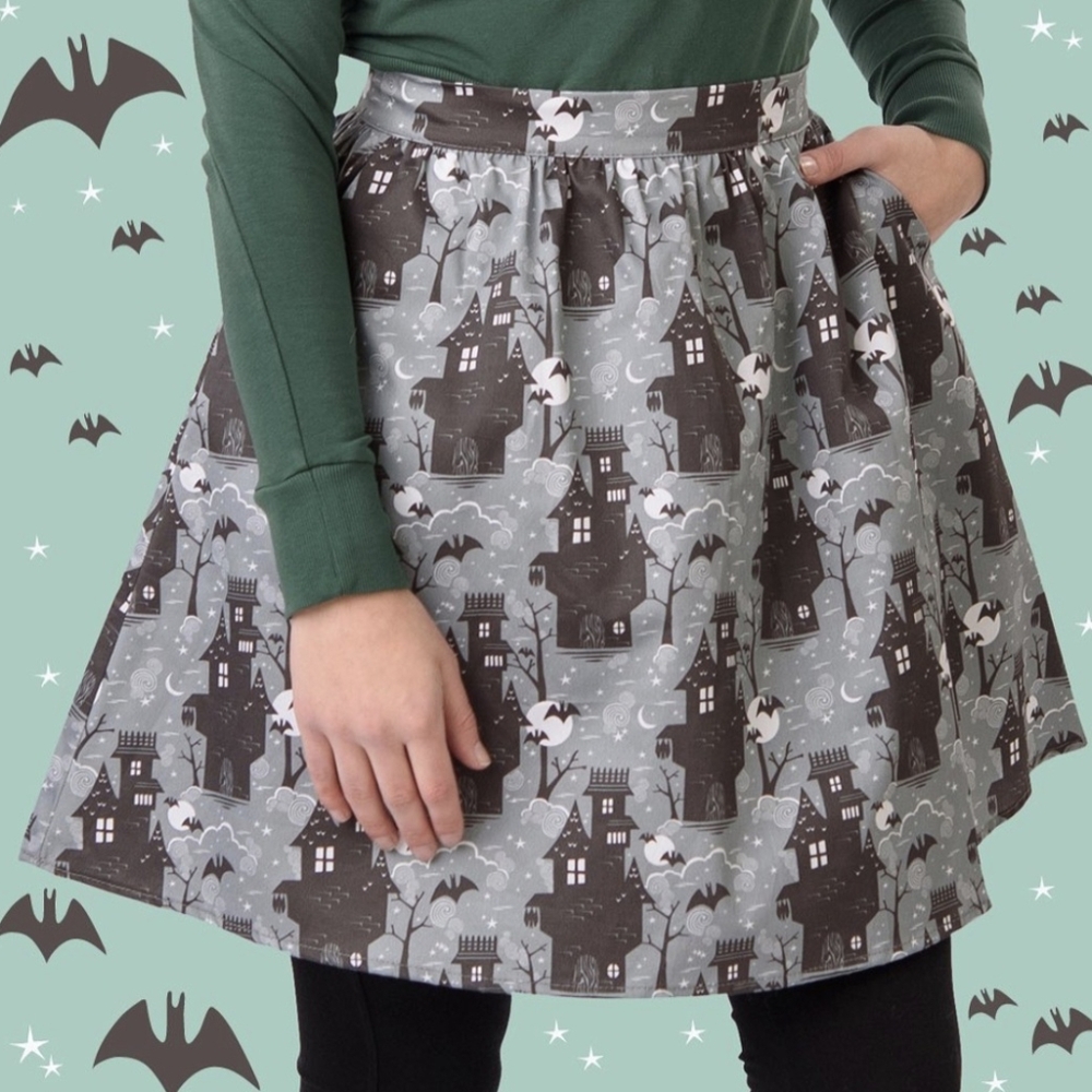 Blue Platypus Haunted House Halloween Skirt